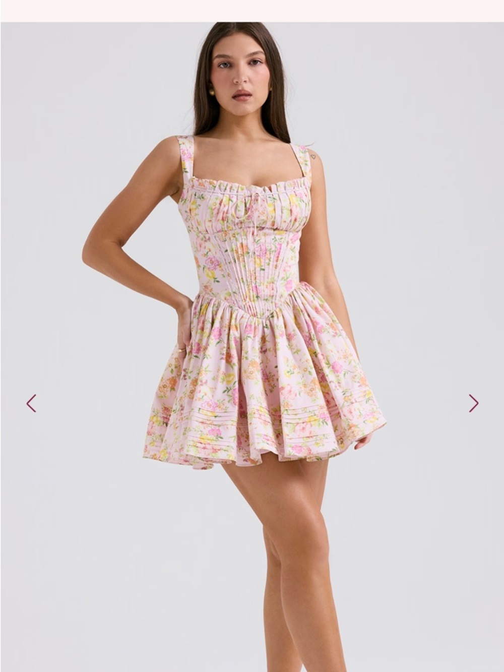 Like new! House of CB Pink Meadow Print Cotton Mini Dress Floral Corset! Size S! - Picture 2 of 11
